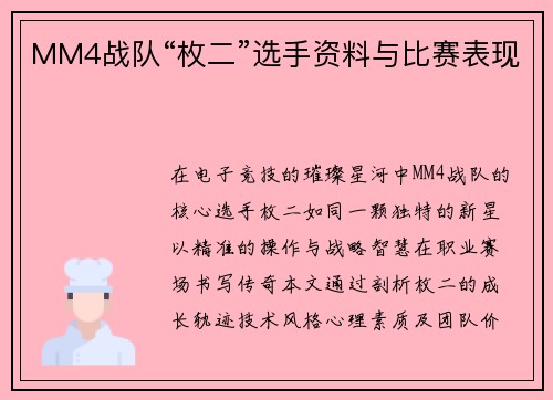 MM4战队“枚二”选手资料与比赛表现