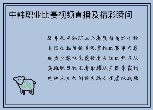 中韩职业比赛视频直播及精彩瞬间